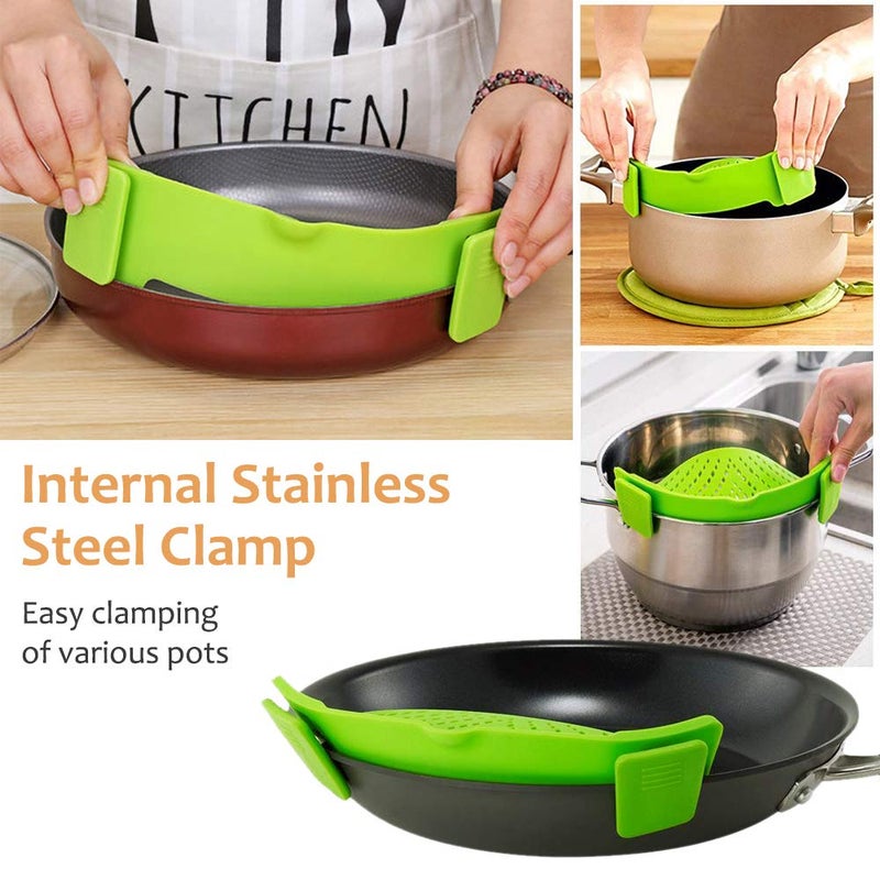 YEVIOR Clip on Strainer for Pots Pan Pasta Strainer  Silicone Food Strainer Hands-Free Pan Strainer  Clip-on Kitchen Food Strainer for Spaghetti  Pasta  Ground Beef Fits All Bowls and Pots (Green) - Image 5